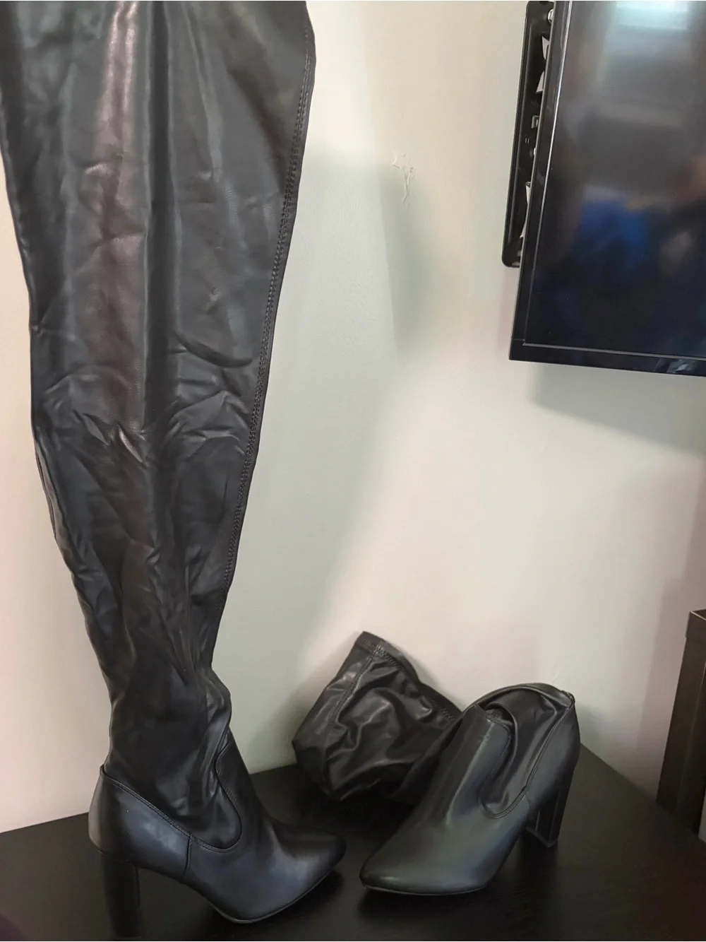 Temptations Black Over-the-Knee High Heel Boots